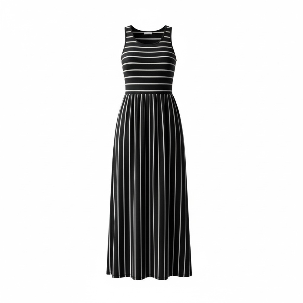 Sleeveless Black & White Striped Maxi Dress - Picture 10 of 11